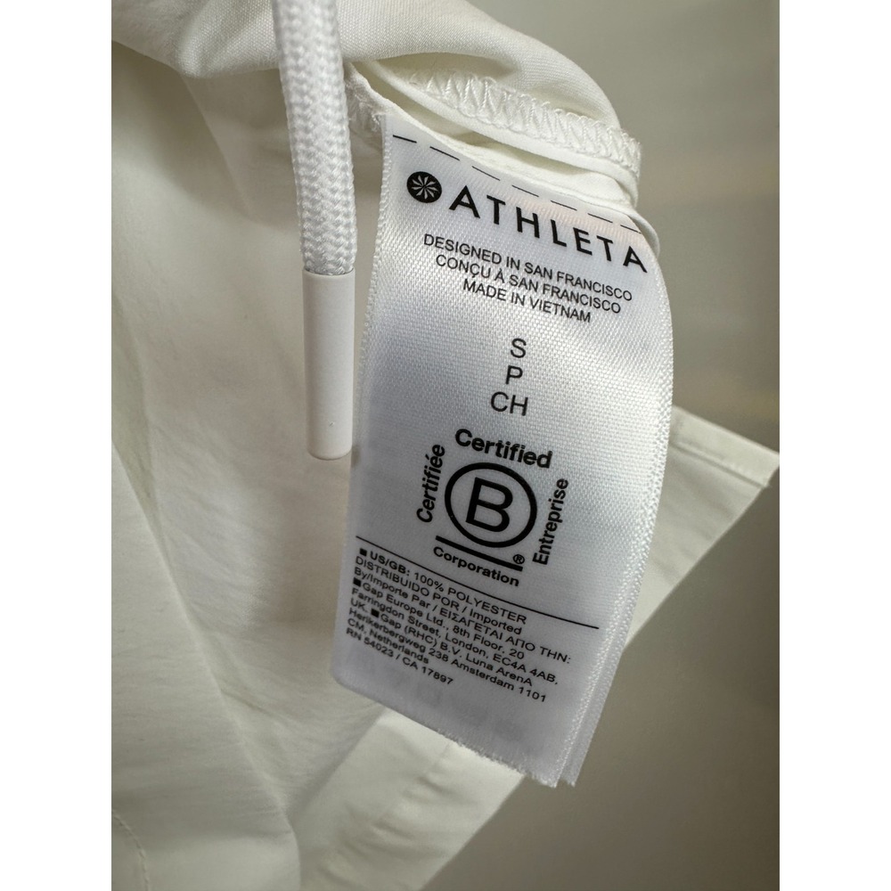 Athleta Advantage Cinch Top White Short Sleeve Full Zip Utility Shirt Small EUC - Picture 8 of 12